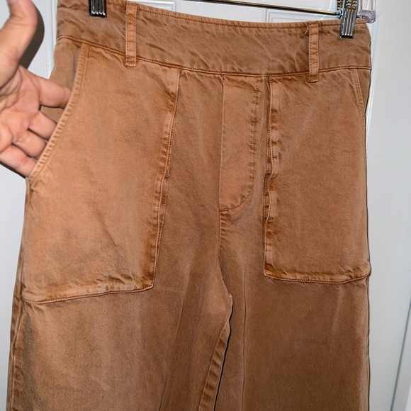 YFB Cotton Wide Leg Cargo Pants Womens M Mineral Wash Pull Up Camel Boho Hippie - Picture 4 of 10